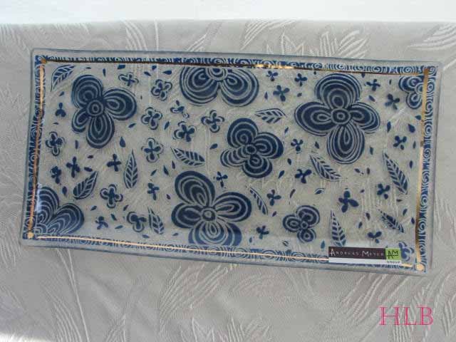 Tray Andreas Meyer Fused Decorative Glass - Blue Embroidery