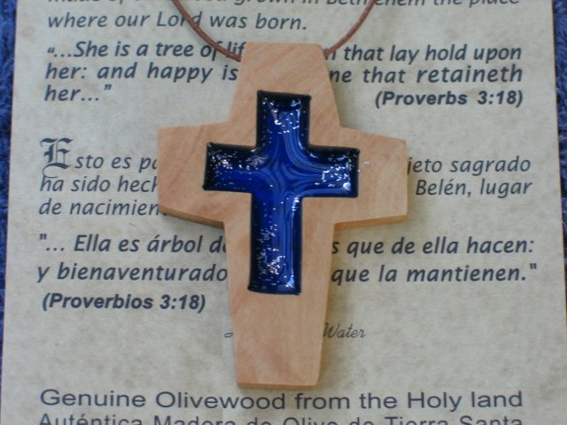 6 Olive Wood Cross Pendants With Acrylic Cross Inlay