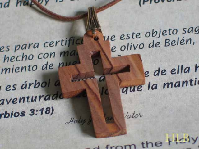 Olive Wood Cut Out Cross Pendant Necklace