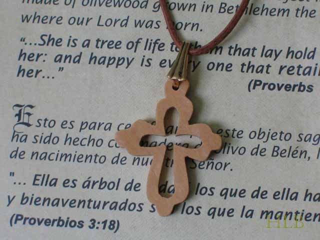 Olive Wood Budded Cross Pendant Necklace