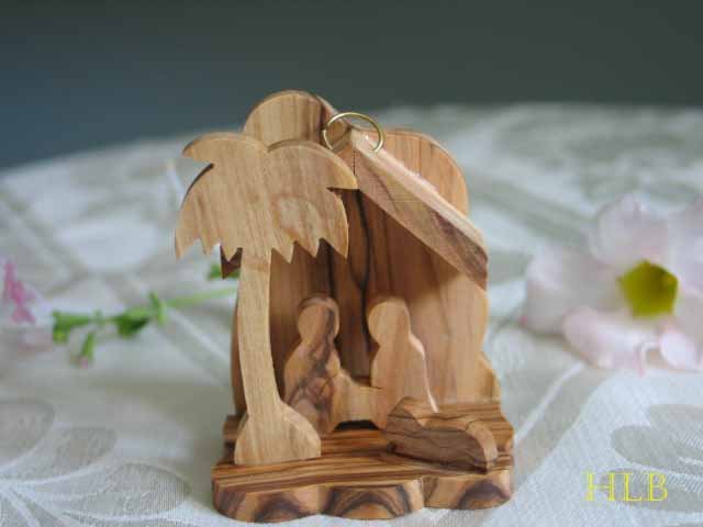 Olive Wood Nativity Scene Tree Ornament With Lamb