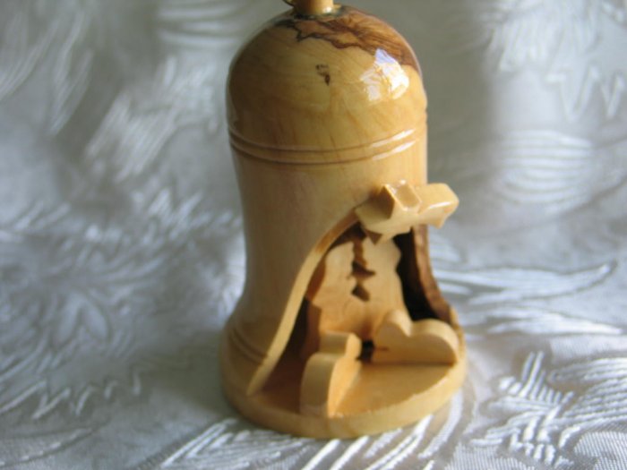 Olive Wood Bell With Nativity Scene - Large Size