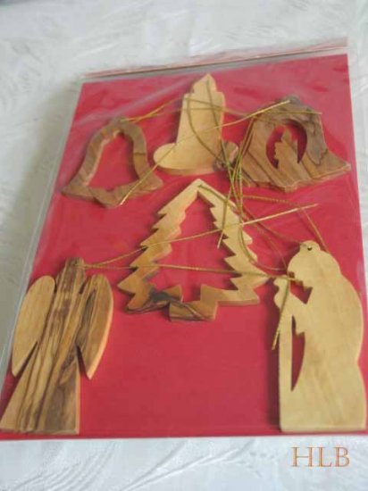 6 Gift Packed Olive Wood Christmas Tree Ornaments
