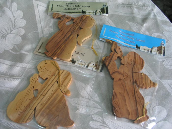 Angel Ornaments Carved Olive Wood Set of 3