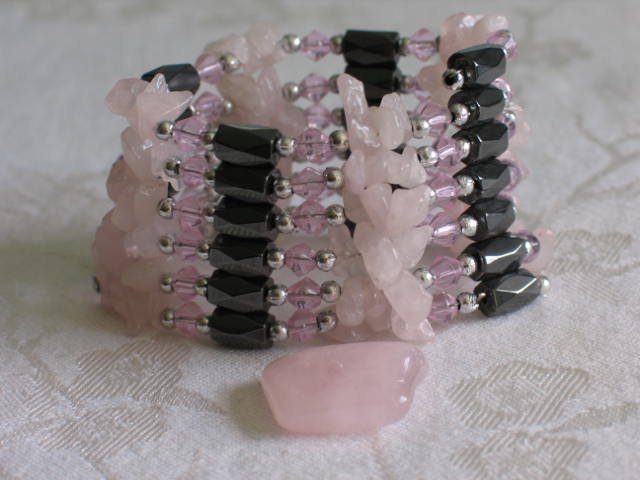 Magnetic Wrap Rose Quartz & Hematite Bracelet or Necklace 36"