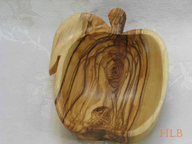 Olive Wood Serving Snack Dish Bethlehem Carved Apple