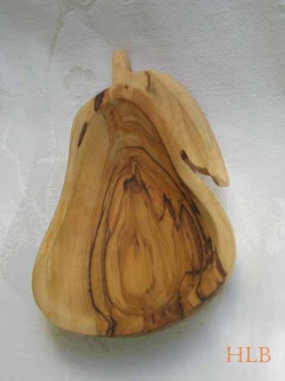 Olive Wood Serving Snack Dish Bethlehem Carved Pear