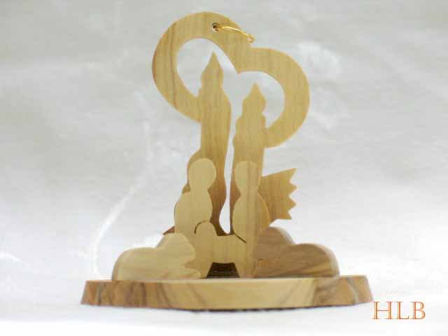 Olive Wood Christmas Nativity Scene Ornament With Glowing Candles