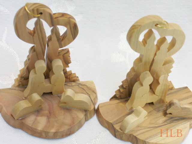 2 Olive Wood Christmas Nativity Scene Ornament With Glowing Candles