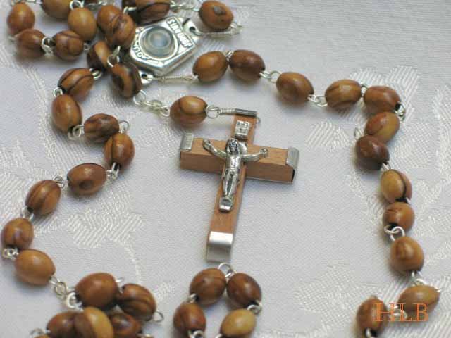 Olive Wood & Pewter Bethlehem Holy Land Rosary