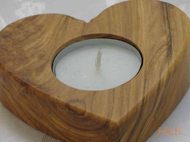 Olive Wood Heart Shaped Candle Holder