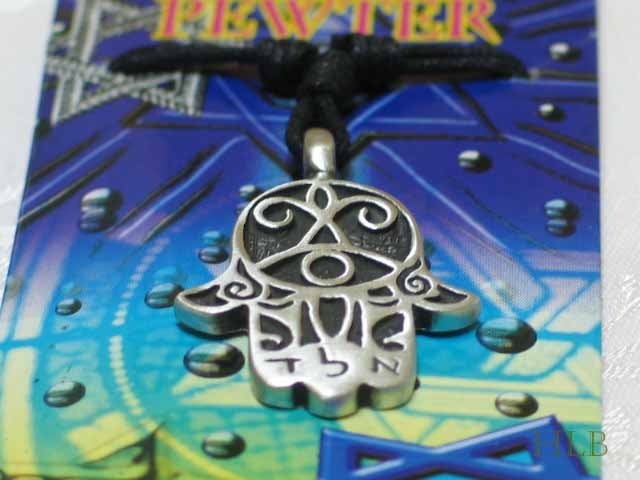 Pewter Hamsa Power Amulet Pendant Necklace