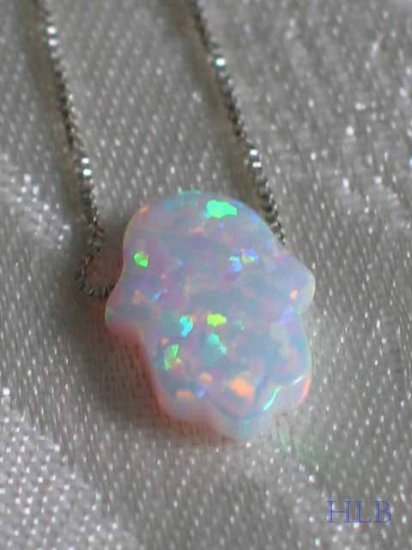 White Opal Hamsa Necklace and Silver Chain