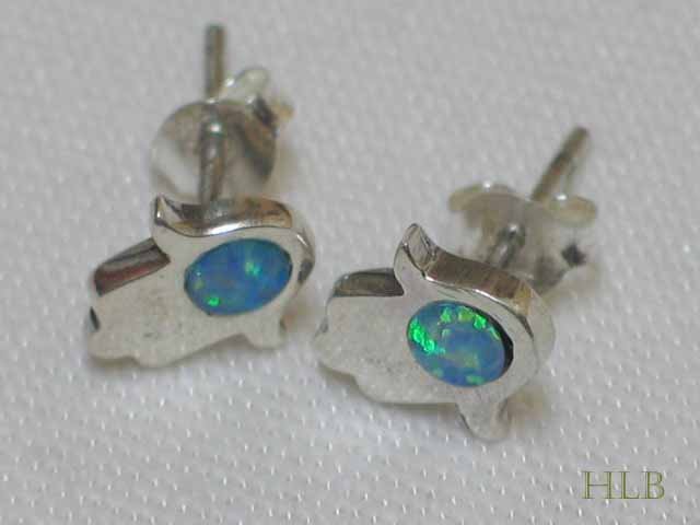 Silver Hamsa Blue Stone Earrings