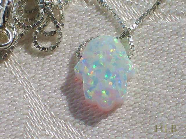 Petite White Opal Hamsa Necklace and 925 Silver Chain