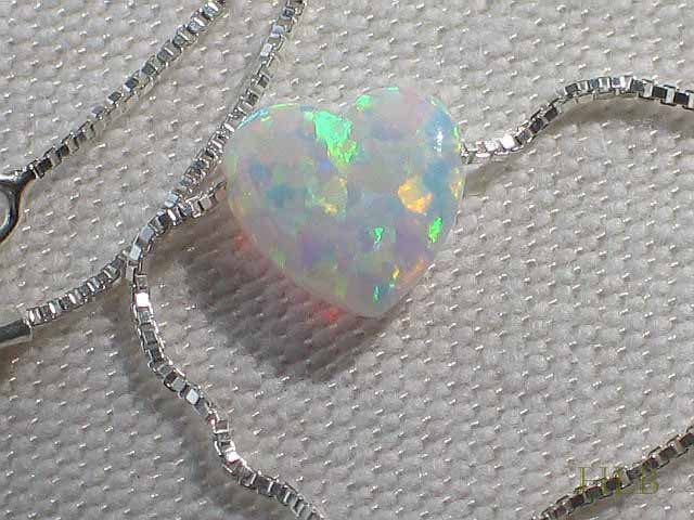 Petite White Heart Opal Necklace with 925 Silver Chain