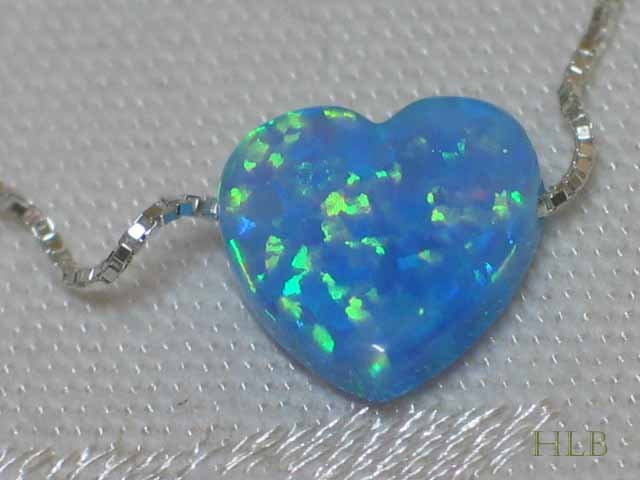 Blue Opal Heart Necklace and 925 Silver Chain