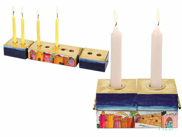 Jerusalem Hannukah Menorah & Shabbat Candlesticks by Yair Emanuel