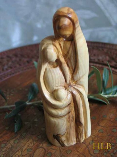 Olive Wood Holy Family Sculpture - A