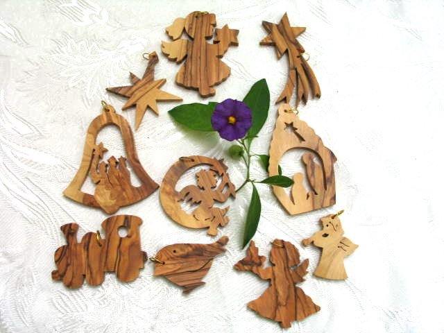10 Olive Wood Olivewood Bethlehem Christmas Tree Ornaments