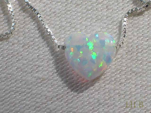 White Heart Opal Necklace with 925 Silver Chain