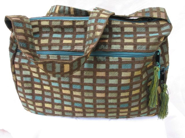 Nava - Elegant Woven Brown / Green Olive Fabric 4 Pockets Shoulder Handbag