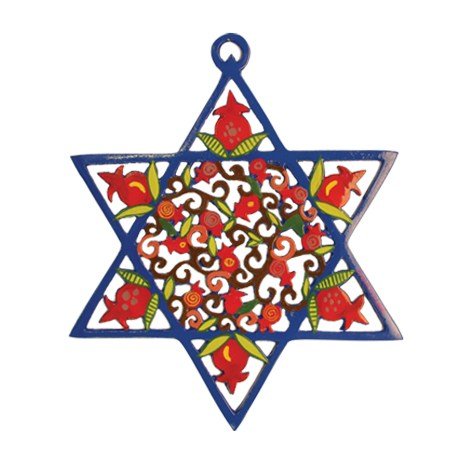 Emanuel Laser Cut Hand Painted Star of David - Pomegranates MDM1
