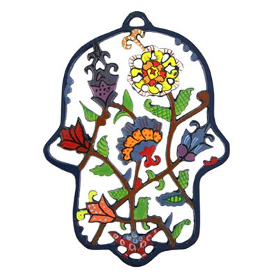 Emanuel Laser Cut Hand Painted Hamsa - Flowers HCL3