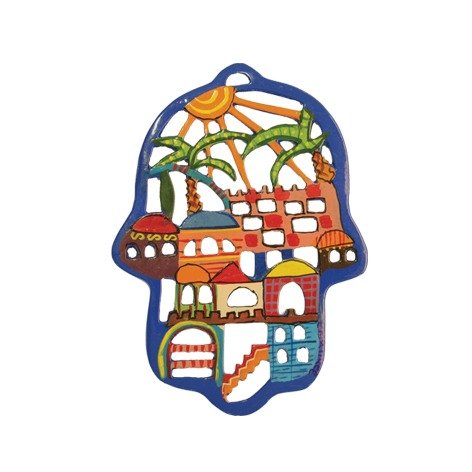 Emanuel Laser Cut Hand Painted Hamsa - Jerusalem HCL4
