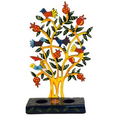 Yair Emanuel Shabbat Laser Cut Painted Candlesticks Birds CLC1A