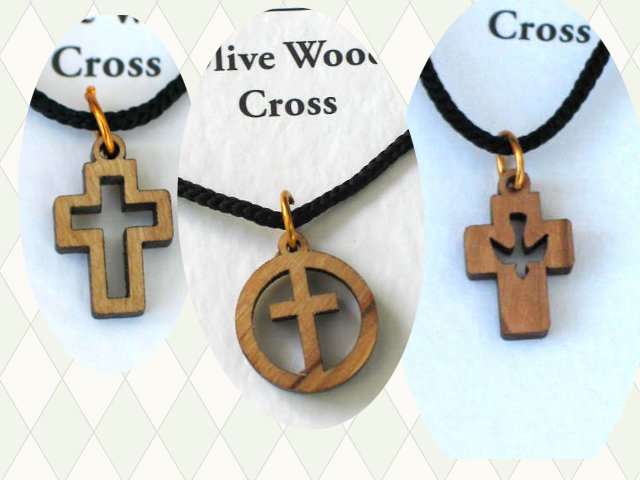 12 Olive Wood Mixed Cross Pendants Necklace