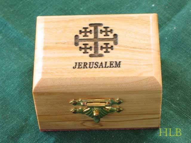 Olive Wood Jewelry Keepsake Box Jerusalem Cross Sm