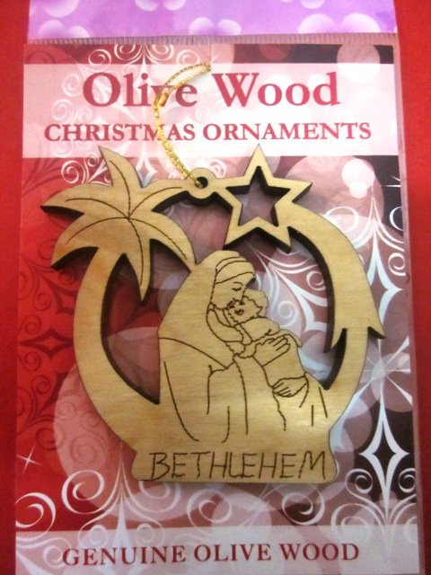 Olive Wood Bethlehem Mother & Child Christmas Star Ornament 2