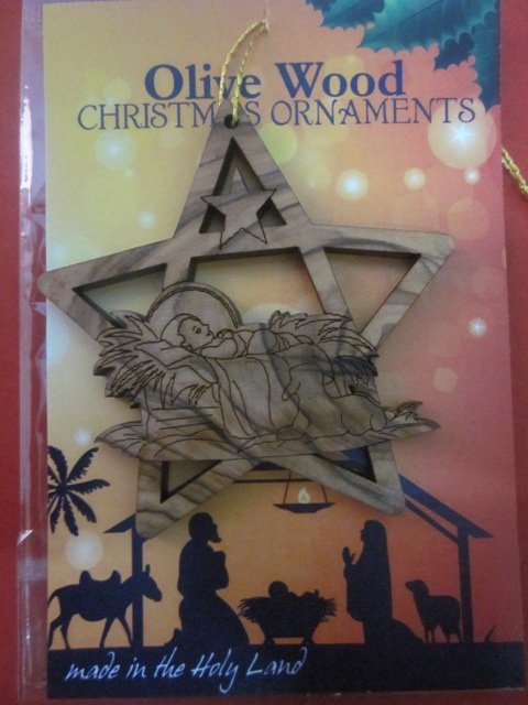 Olive Wood Bethlehem Baby Jesus Christmas Star Ornament 3