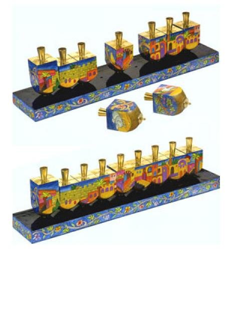 Emanuel Chanukah Menorah Wooden Dreidel Jerusalem 7 Species Israel HMD1