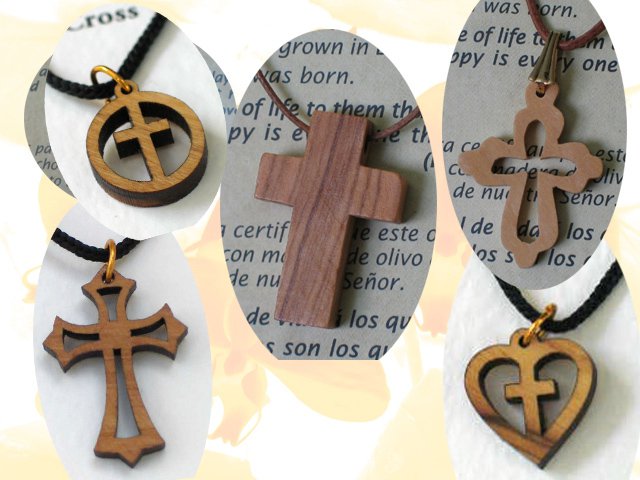 20 Olive Wood Mixed Cross Pendants Necklace