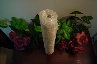 15 Inch roll of Natural Sinamay Ribbon with Gold Strands - 5 Yards