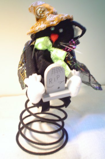 Cute Felt Halloween Black Cat on a Spring