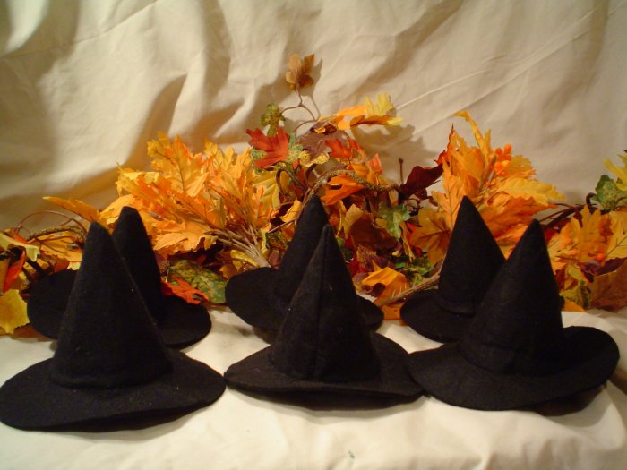 SIX DOLL SIZE FELT WITCH HATS~FALL DECORATING