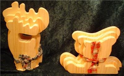 UNFINISHED WOOD REINDEER AND SLEIGH PUZZLE PLAQUES