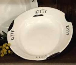 BLACK AND WHITE ENAMELWARE PRIMITIVE KITTY PLATE