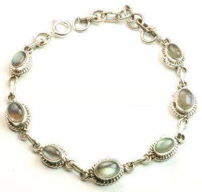 CHARMING SILVER LINK LABRADORITE GEMSTONE BRACELET