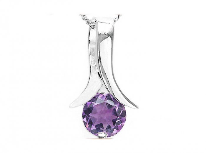 STERLING SILVER 0.85CTW AMETHYST PENDANT/NECKLACE