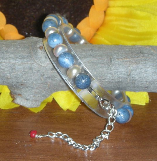 GENUINE BLUE CORAL and PEARLS GEM BRACELET