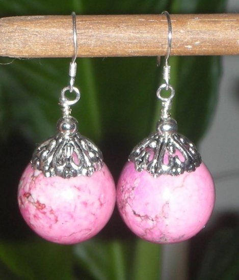 HUGE SS. Genuine 17MM Pink Turquoise Howlite Earrings*DESIGNS by STERLING GEMS JEWELRY