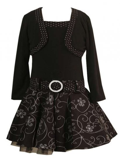 Rare Editions Black Embroidered Cardigan Dress Sz 7 NWT