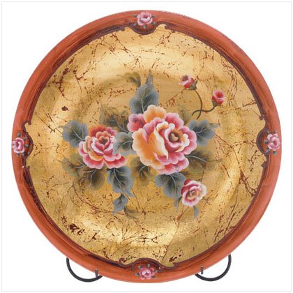 ROSES GLASS PLATE/METAL STAND