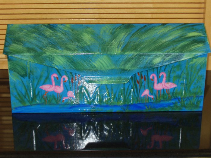 Hand Painted Wall Mount Mailbox Mailboxes With Flamingo's, Palm Trees And Cattails 14