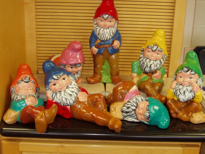 Hand Painted Ceramic Garden Gnomes Set of 7