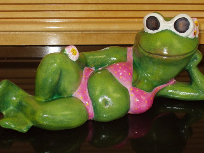 Ceramic Frog In Hot Pink Bikini For Your Garden Or Patio